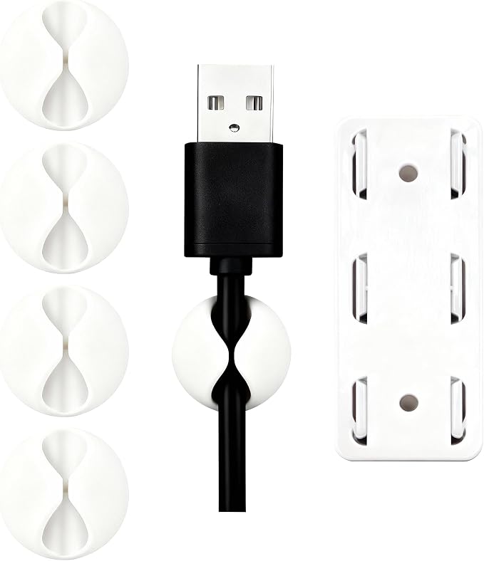 Cord Cable Organizer Clips, 4 Pack Charging Wire Cable Holder With Power Strip Holder for Desk Nightstand Phone