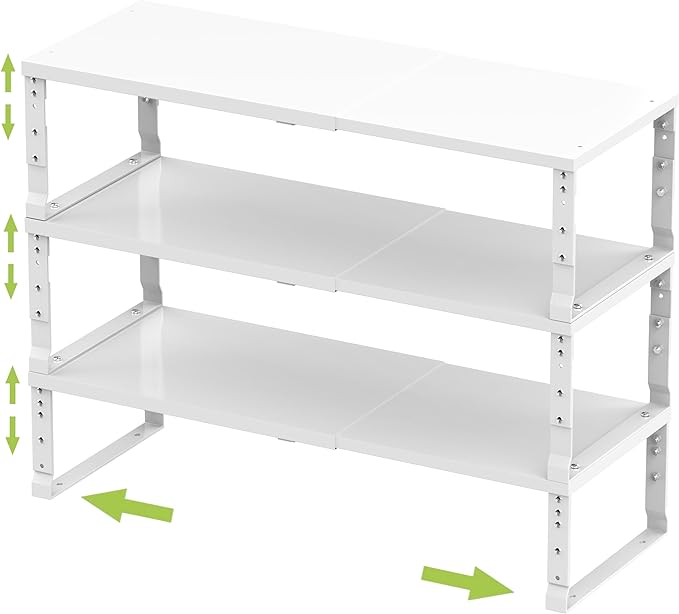 Jojocross Expandable Stackable Spice Rack Organizer for Kitchen Cabinet,Adjustable Counter Shelf, countertop, Pantry,Cupboard,Bathroom,Bedroom(3Packs/White/Medium)
