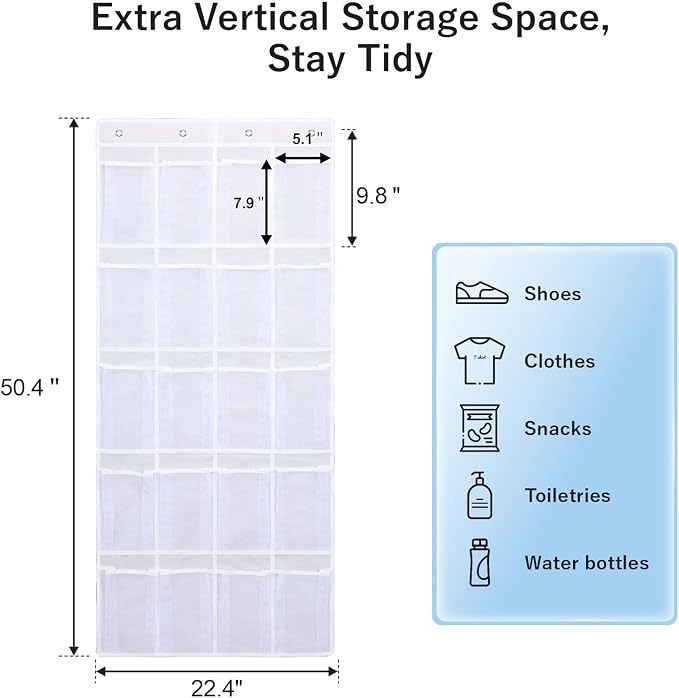 F-color Over the Door Organizer for Cruise - 20-Pocket Hanging Organizer | Tool-Free Mount with 4 Metal Hooks, See-Through Mesh Pockets, Lightweight & Foldable, Space-Saving for Travel and Daily Use