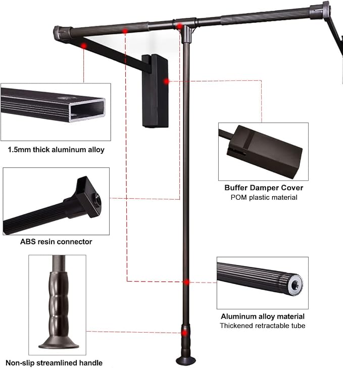 Pull Down Closet Rod for Hanging Clothes, Retractable Wardrobe Hanger for Cabinet Inside Width 26"~35", Aluminium alloy Tubing with Plastic Housing, 44 lb Weight Rating