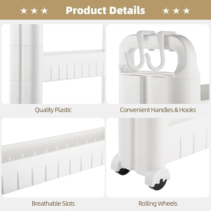 3 Tiers Slim Rolling Storage Cart, 3.5 Inches Slim Slide Out Bathroom Organizer Cart, Tiered Storage Rack with Wheels, Narrow Mobile Utility Cart for Laundry Room, Kitchen, Office, Sturdy Room