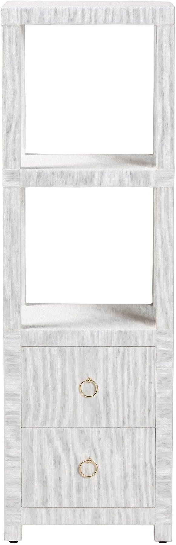 Bali & pari Xavier Grasscloth Tall Storage Cabinet - Woven Accent Displaying Tower Bookcase with Open Shelves and Drawers, Space-Saving Organizer for Living Room, Bedroom, or Entryway