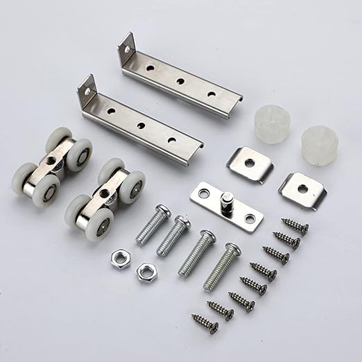 AWEN 2pcs 4-Wheel Metal Sliding Track Wheel Set Hanger Ball Bearing Pulley Kit for Wardrobe Closet Barn Door(Wheel 19mm/0.75")