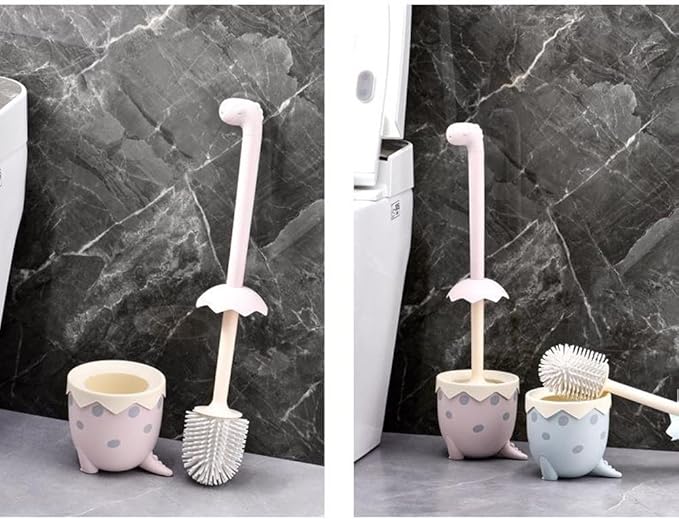 Toilet Brush Set, Compact Size Toilet Bowl Brush and Holder Toilet Bowl Scrubber with Silicone Bristles, No Dead Angle Home Cleaning Utensils Bathroom Accessories (Color : Blue) (Pink)
