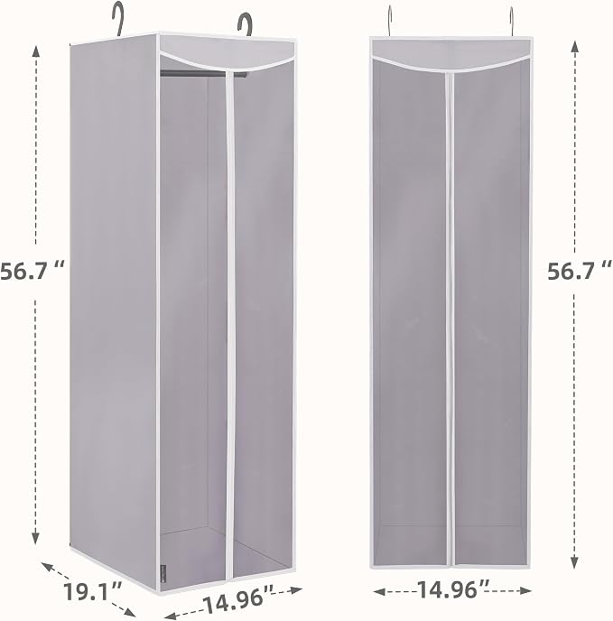 STORAGE MANIAC 2-Pack Hanging Garment Bag Zipper Cover with Sealed Clear Window, Long Garment Cover for Closet Storage Wardrobe Clothes Protector, Large Garment Storage Bag for Dresses,Suits, Grey