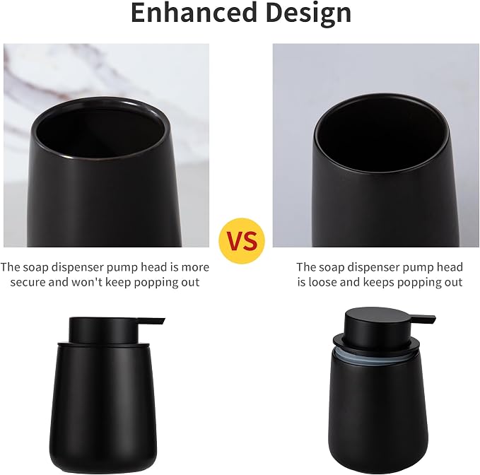 Enra Foaming Black Soap Dispenser,12 oz Ceramic Hand Soap Dispenser, Refillable Dish Soap Dispenser,Modern Foam Soap Dispenser for Bathroom,Kitchen with Easy-to-Press Pump (Black Foam Type)
