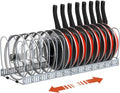 Housolution Pot and Pan Organizer Rack for Cabinet, Upgraded Expandable Pot Lid Organizer with 14 Adjustable Dividers, Pan Holder Storage Rack for Kitchen Cabinet, Grey