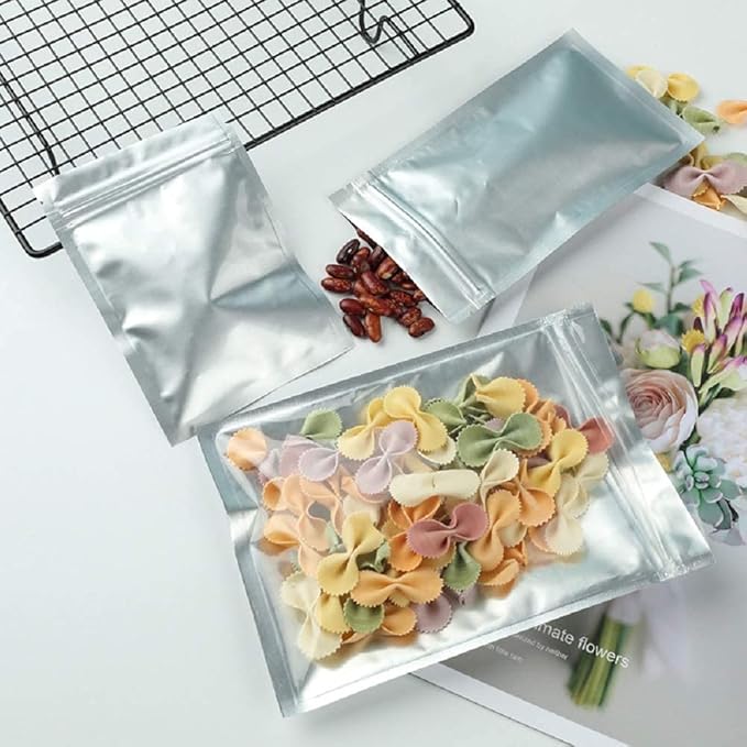 100 Pack Mylar Bags for Food Storage 4 x 7 Inch Smell Proof Bags with Clear Window Resealable Aluminum Foil Packaging Pouch Bag Silver