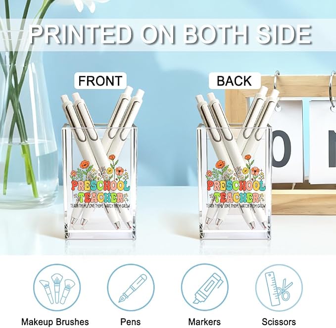 Preschool Teacher Acrylic Cosmetic Pencil Holder Cup, Teacher Appreciation Gifts for Women, Office Desk Accessories for Teacher, Teach Them Love Them Pen Organizer, Preschool Teacher Gifts