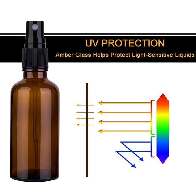6 Pack Amber Glass Spray Bottles for Essential Oils, 2oz Small Fine Mist Travel Empty Spray Bottle for Hair and Plants