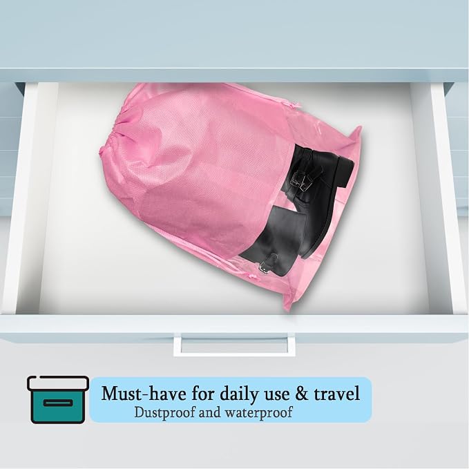 6 Pack Dust Bags for Purses and Handbags, Large Non-Woven Dustproof Drawstring Bags, Travel Shoe Bags, Purse Dust Bags for Storage with Transparent Slot - 15.7in X 19.6in, Pink