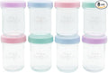 WeeSprout Baby Food Storage Glass Jars w/Lids (8 oz, 8 Pack) Pastel Variety, Snack, Reusable Small Containers, Fridge or Freezer, Microwave & Dishwasher Safe, Essentials for Infants