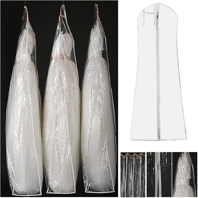 DressGarment Bag, Dirt-Proof Suit Cover Bag with Zipper for Long Dresses, Wedding Dress Garment Bag, Clear Garment Bags for Long Bridal Gown Dress Storage(180cm)