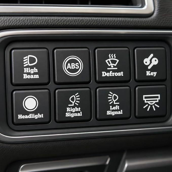 400 Pcs Car Switch Panel Sticker, 44 Designs Black Auto Switch Label Dashboard Symbol Stickers Universal Car Air Conditioning Light Wiper Fuel Icon Decals for Most Vehicles, 0.71x0.71 Inch