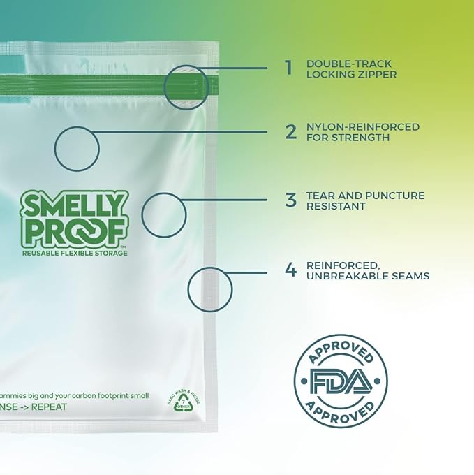 Reusable Food Storage Bags Designed & MFG by Smelly Proof, USA MADE, Dishwasher-Safe, Easy-To-Clean, NO PEVA & BPA FREE, Clear FLAT Large 3-mil Thick, 8.5" x 10", Quart Size Bags, 15-Bags