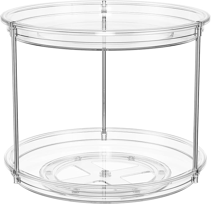 360° Rotating Makeup Organizer 2 Pack 2 Tier 9" Clear Lazy Susan Turntable Skincare Perfume Organizer Bathroom Countertop Vanity Tray Space-Saving Cosmetic Storage for Dresser