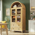 71" Tall Arched Kitchen Pantry, Pantry Cabinet, Kitchen Storage Cabinets with 2 Large Drawers & Adjustable Shelves & Glass Door for Living Room,Dining Room, Natrual