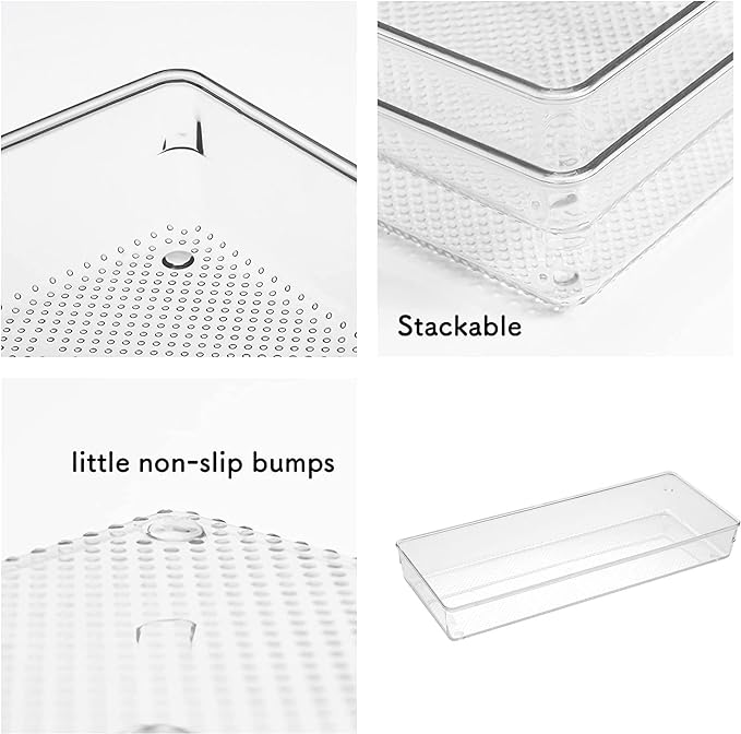 ihomecooker 3 Pack Clear Plastic Drawer Organizer Tray Cutlery Utensil Makeups Drawer Silverware Organizers 12" X 6"… (8P(6x6+6x12))