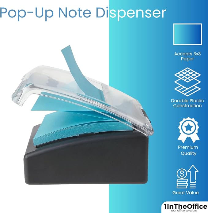 1InTheOffice Pop-Up Note Dispenser, Sticky Note Dispenser, Self-Stick Note Pad Holders, 3x3, Black, 1 Pack