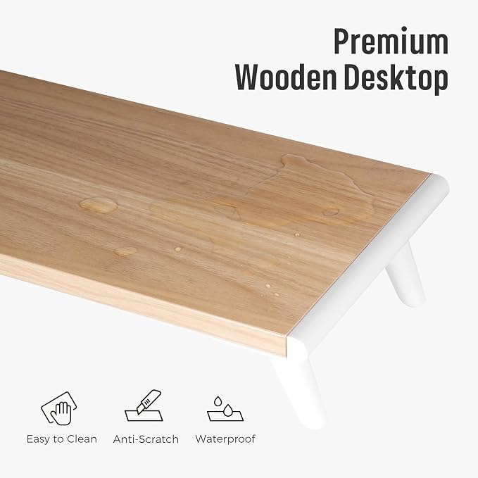 loukin Monitor Stand Riser for Desk, 22.4" × 8.2" Computer Stand, Wood | Supports 22 lb, No Installation Required, Water-Resistant Surface, Fits Laptops and Printers, Ergonomic Design