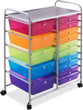 RELAX4LIFE 15 Drawer Rolling Storage Cart, Mobile Drawer Carts for Craft Art Supply Paper Salon, Utility Cart on Wheels for Classroom Teacher School Office, Rolling Cart with Drawers (Color)