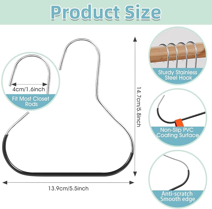 VZZNN 20 Pcs Hat Organizer, Hat Organizer for Baseball Caps, Ring Opening Hook Hat Rack Suitable for Home Wardrobe, Bedroom, Apartment Dormitory, Outdoor Travel Hanging Hat, Silk Scarf, Bag (Black)
