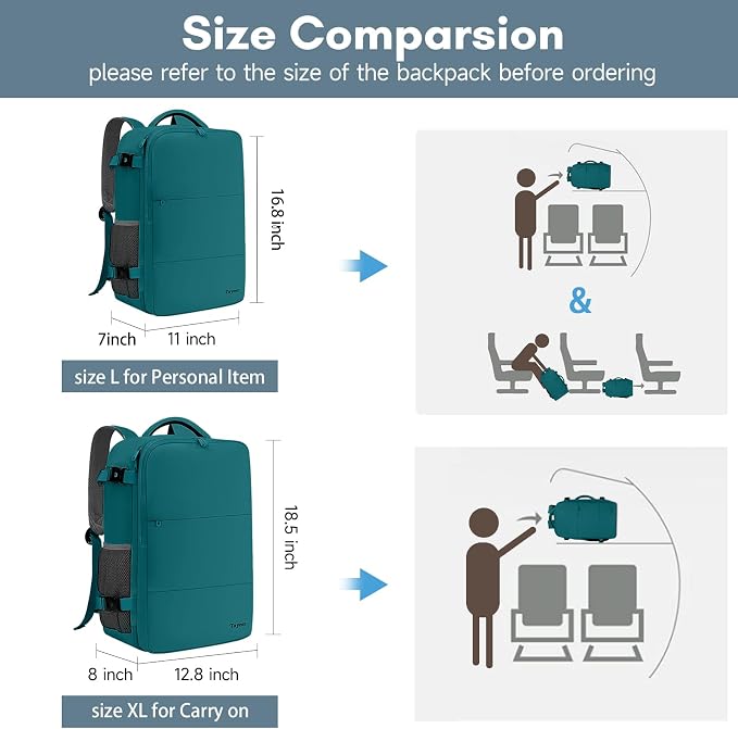 Taygeer Carry on Backpack for Men Women, Luggage Laptop Backpack | Airplane Travel Mochila with Water Bottle Pocket, 35L Water Resistant Gym Weekender Bag for College Gift, Peacock Blue