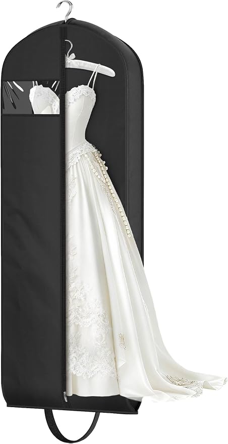 KEETDY Wedding Dress Garment Bag for Travel with 4" Gusseted Long Hanging Dress Bags for Gowns for Women Garment Cover Clothes Storage for Closet (Black, 65 inch)