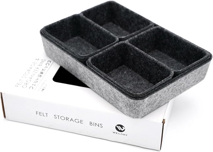 Welaxy 7pc Shallow Felt Desk Drawer Organizers Trays Charcoal Storage Bins
