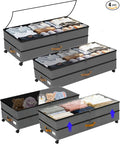 Under Bed Storage with Wheels 2-Pack, 75L XXL Under the Bed Storage Containers Large, 12" Tall Adjustable Storage for Underbed with Lids, Rolling for Clothes, Shoes, Blankets (4PCS-Grey)