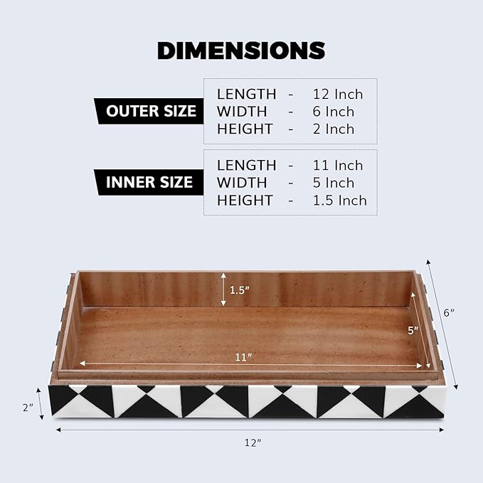 Handicrafts Home Large Decorative Storage Box with Lid, Black and White Coffee Table Storage Box, Decorative Remote Control Holder, Keepsake Storage Box for Living Room & Shelf Decor, Triangle 12x6x2