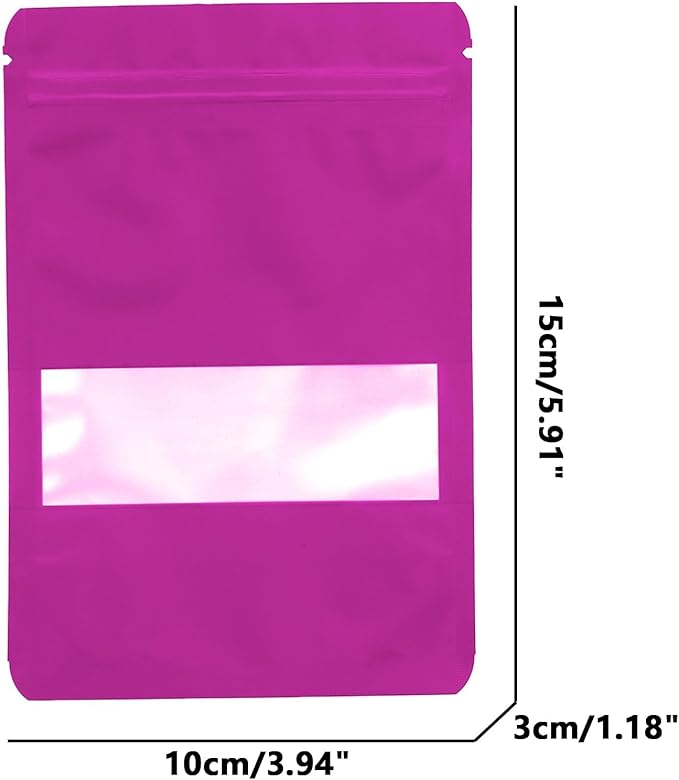 100PCS Foil Pouch Mylar Bags with Clear Window,ULIFESTAR Stand Up Sealable Bags with Tear Notches,Resealable for Food,Party Favors,Gift Packaging and Small Business(10 * 15cm/3.94 * 5.91",Purple)