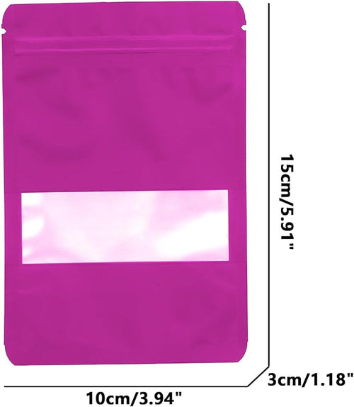 100PCS Foil Pouch Mylar Bags with Clear Window,ULIFESTAR Stand Up Sealable Bags with Tear Notches,Resealable for Food,Party Favors,Gift Packaging and Small Business(10 * 15cm/3.94 * 5.91",Purple)