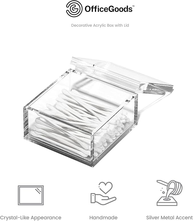 OfficeGoods Acrylic Desk Organizer w/Silver Base – Functional & Elegant Odds & Ends Box for Display or Storage – Perfect for Home or Office, Kitchen, Bathroom Vanity, Curio Display - Small