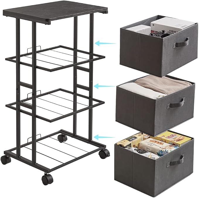 MAX Houser Dresser Tower with 3 Drawers, Grey | Fabric Storage Organizer Unit, Chest of Drawers with with WoodTop, Small Vertical Storage for Guest Room, Closet, Entryway