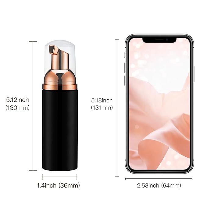 Travel Foam Pump Bottle - 2oz Small Size Foaming Hand Soap Dispenser - Mini Portable Mousse Lash Shampoo Kit Container for Hair - Empty Leak Proof Plastic Rose Gold &Black Foamer 30Pack