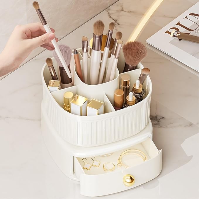 Makeup Organizer Home Desktop Light Luxury Storage Box Living Room Bedroom Large Capacity Storage Bucket Plastic Advanced Multi-functional Cosmetics Storage Box for Jewelry Hair Accessories Skincare O