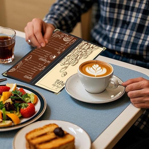 Goodsmart Restaurant Menu Covers - 25 Pack Black 2-Page/4-View 4.25" x 11", Top-Loading Vinyl Menu Holders with Clear Sleeves, Double-Stitched Edge, Leather-Style Café Covers with Gold Corners