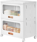 VECELO Storage Cabinet with Drawer, Pull-Out Stackable Bins with Wheels, Waterproof Modular Organizer, Multi-Tier Closet Storage for Bedroom, Living Room & Bathroom, Large 2-Tier