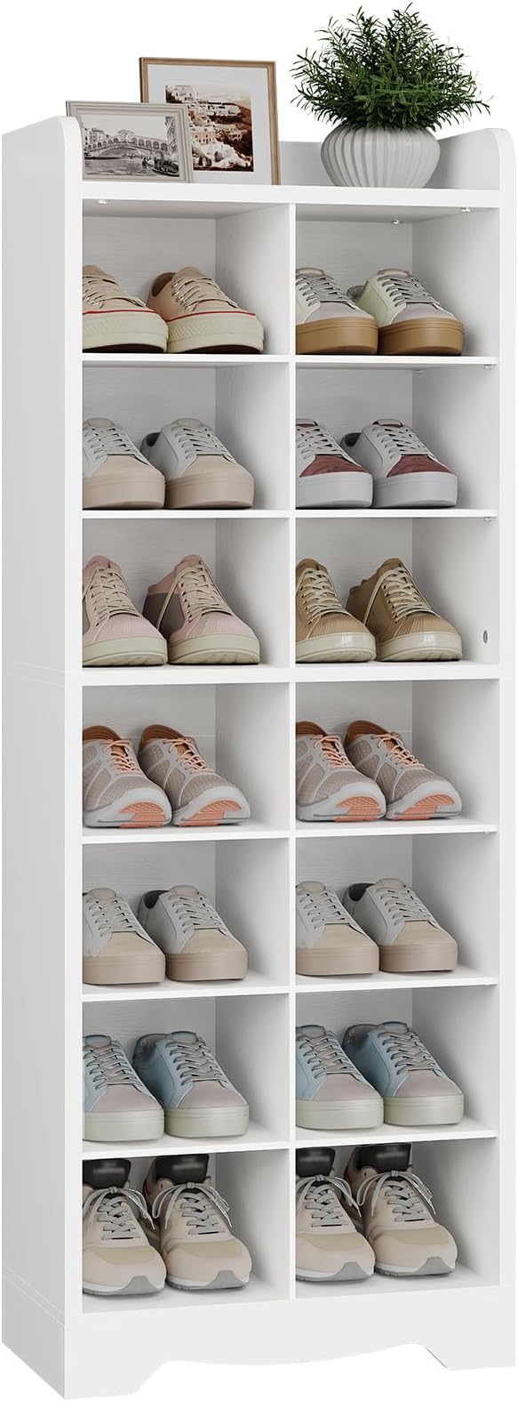 YATINEY 8-Tier Tall Shoe Rack, Wooden Shoe Storage Cabinet for Entryway | Removable Shoe Shelves for Closet, Shoe Cubby Organizer, Narrow Shoe Organizer, Raised Surface Edge Shoe Shelf, White