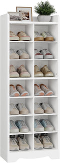 YATINEY 8-Tier Tall Shoe Rack, Wooden Shoe Storage Cabinet for Entryway | Removable Shoe Shelves for Closet, Shoe Cubby Organizer, Narrow Shoe Organizer, Raised Surface Edge Shoe Shelf, White