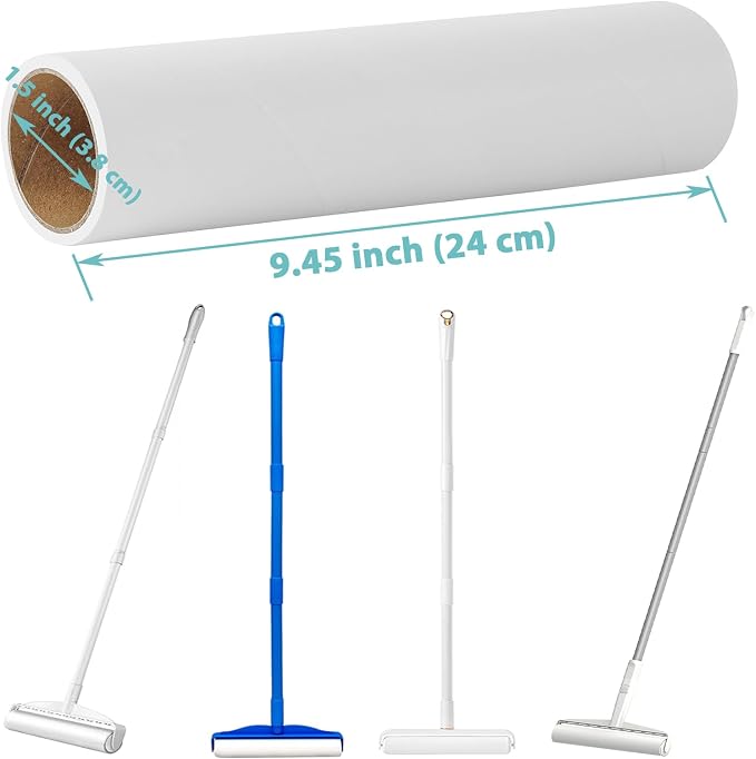 Floor Lint Roller Refills 9.45 inch Pet Hair Sticky Roller Refills for 9.4 inch to 9.5 inch Large Lint Rollers, Great Value Bulk Pack of 10 Rolls Extra Sticky 600 Sheets Total