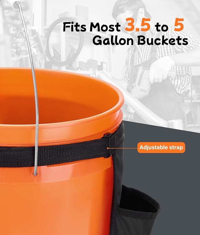 Bucket Tool Organizer, 5 Gallon Garden Bucket Tool Bag with Mesh Pocket | Waterproof Bucket Storage Caddy, Versatile for Car Wash Suppliers, Gardening Tools, Fishing Gear, Fit 3.5 to 5 Gallon Buckets
