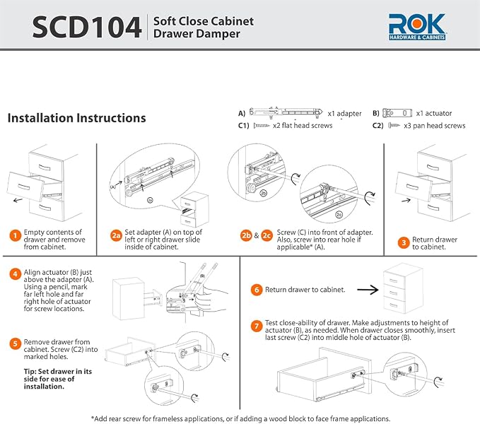 10-Pack Rok Titus Hardware Soft Close for Wood Drawers/Soft Close Drawer Adapter/Add-On/Retrofit (White), SCD104W
