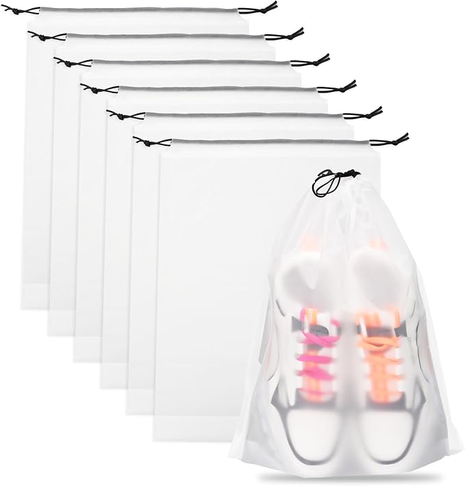 Teskyer 6 Pack Shoe Bags for Travel – Transparent, Waterproof, Portable Shoe Storage for Packing (15.7" x 11.8") – Travel Essentials for Men & Women
