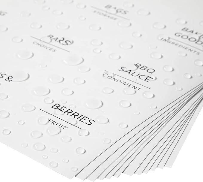 Talented Kitchen Minimalist Food Labels - 2.5" x 2.5" Matte White Vinyl, Pack of 157 - Pantry & Fridge Container Labels for Jars & Bins - Preprinted Food Storage Stickers, Water-Resistant