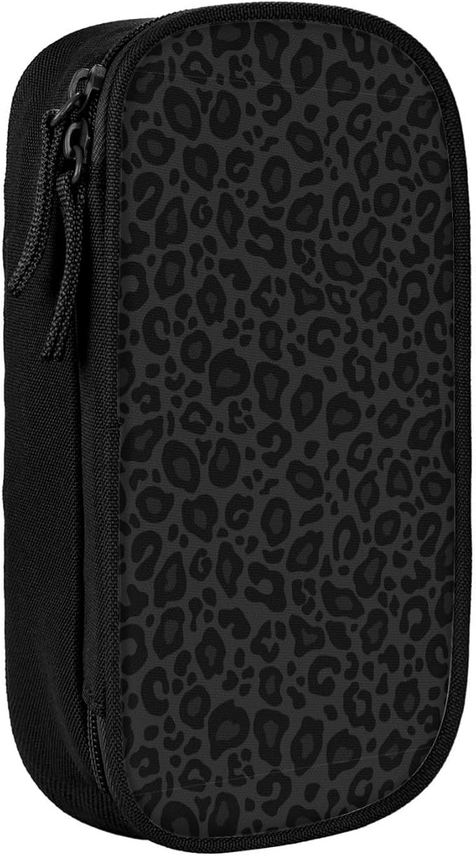 Perinsto Black Leopard Print Pencil Case Big Capacity Multi Compartment Stationery Box Pencil Pouch Holder Desk Organizer For School Office Home