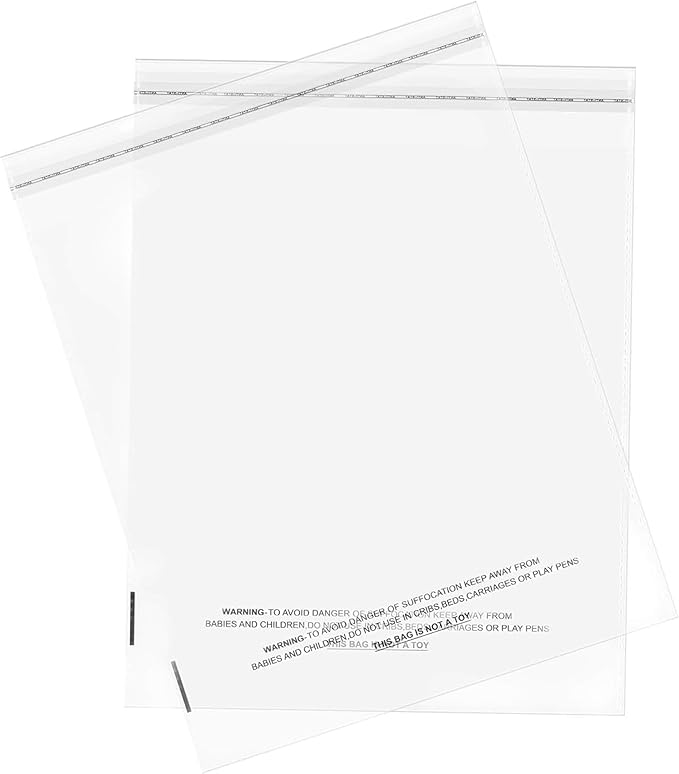 The Elixir Packaging 400 Count 10 x 13 Clear Poly Bag with Suffocation Warning Reclesable Transparent Plastic Tote Backpack Mailer Bag, Food Grade Material, 1.5 Mil Thickness