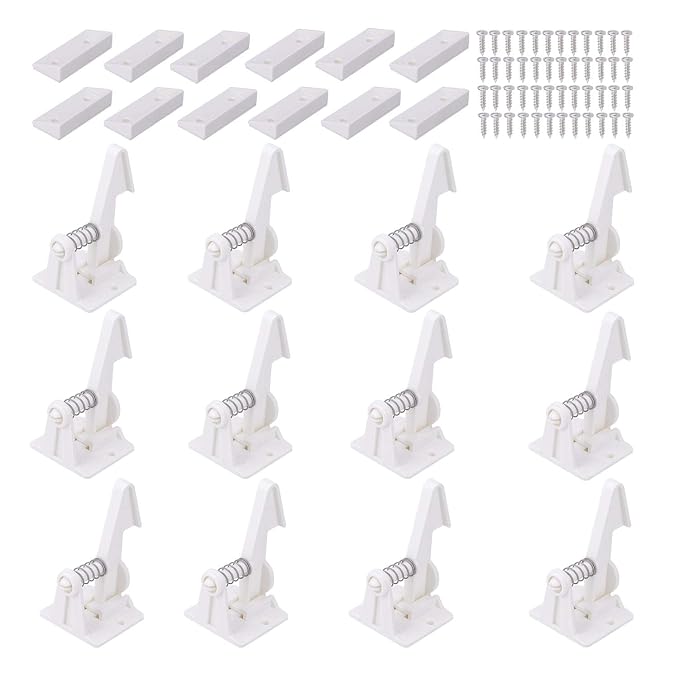 Vmaisi 12 Pack Cabinet Locks Child Safety Latches - Easy Install No-Drill | Baby Proofing with Strong Adhesive hold, Easy Installation with Cradle, Protects curious toddlers