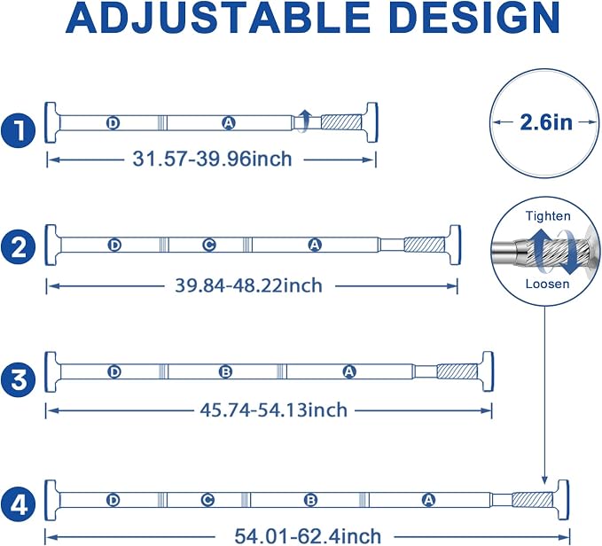 Shower Curtain Rod 32-62Inch Silver Shower Rod Tension Rod Adjustable Curtain Rods no Drilling Tension Curtain Rods for Bathroom,Windows,Closets,Doorway